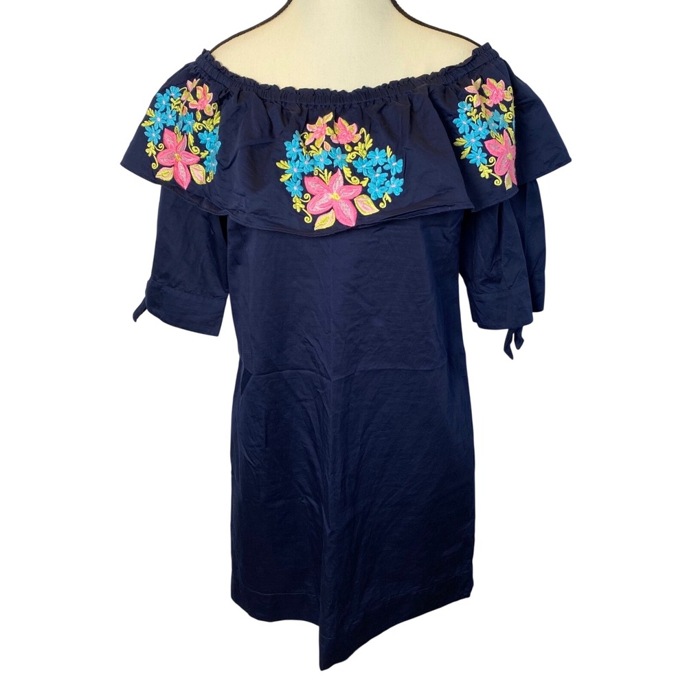 Lilly Pulitzer Vanessa Mini Dress Medium Off Shoulder Floral Embroidered Preppy‎